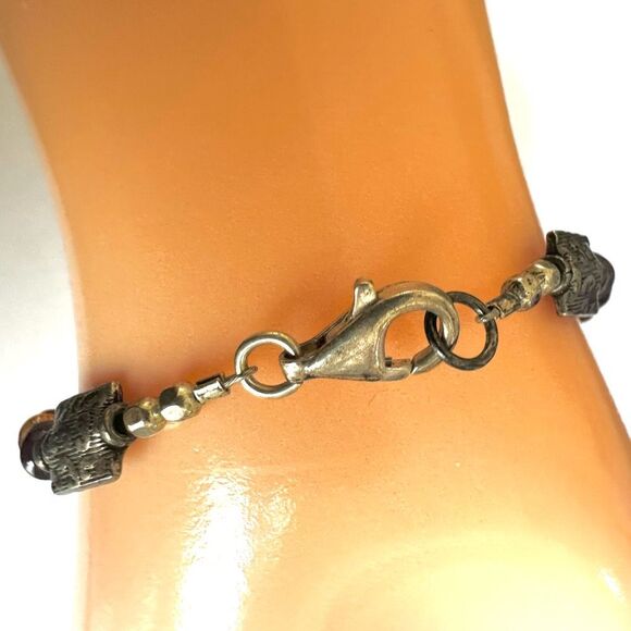 Sterling Silver Garnet & Amber Beaded Bracelet - Picture 4 of 11